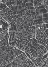  Magnetic map of Madrid, illustrated, black and white