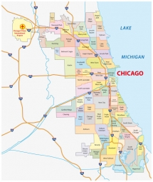  Magnetic map of Chicago, administrative, colored