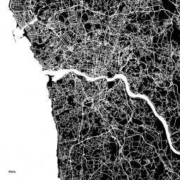  Magnetic map of Porto, illustrated, black and white