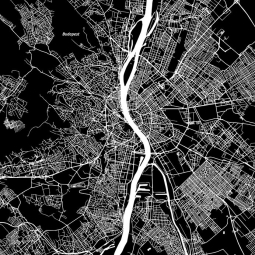  Magnetic map of Budapest, illustrated, black and white