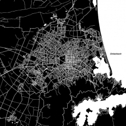  Magnetic map of Christchurche, illustrated, black and white