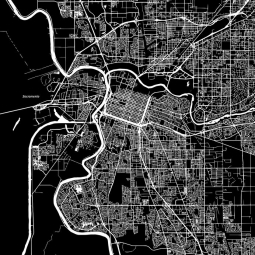  Magnetic map of sacramento, illustrated, black and white