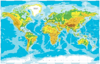  Magnetic map of world, geographic, colored