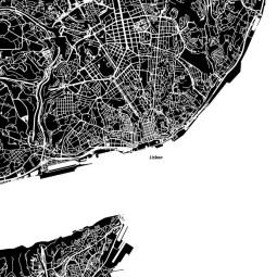  Magnetic map of Lisbon, illustrated, black and white