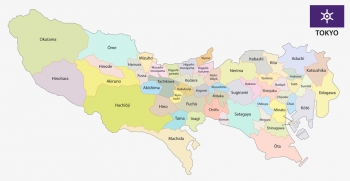  Magnetic map Tokyo, administrative, colored