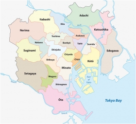  Magnetic map Tokyo, administrative, colored