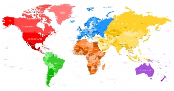  Magnetic map of world, illustrated, colored
