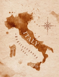  Magnetic map of Italy, watercolor, brown