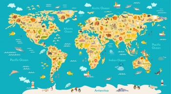  Magnetic map of world, children's, animals