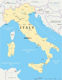  Magnetic map of Italy, political, colored