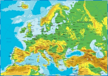  Magnetic map of Europe, geographic, colored