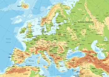  Magnetic map of Europe, geographic, colored