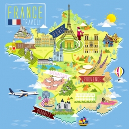  Magnetic map of France, cartoon, colored