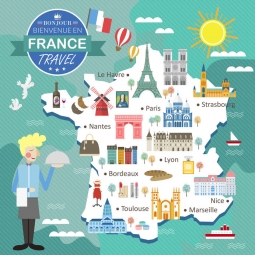  Magnetic map of France, cartoon, colored