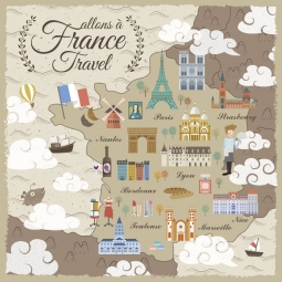  Magnetic map of France, cartoon, colored