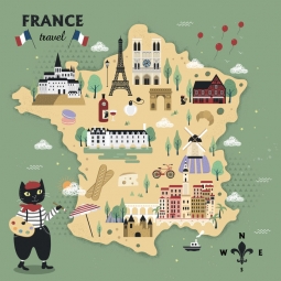  Magnetic map of France, cartoon, colored