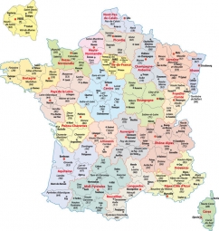  Magnetic map of France, administrative, colored