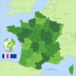  Magnetic map of France, illustrated, green