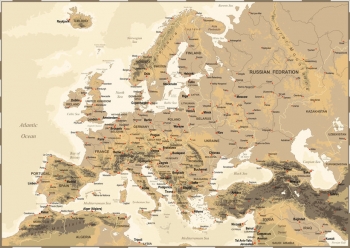  Magnetic map of Europe, geographic, colored