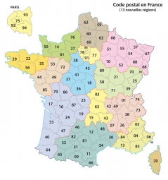  Magnetic map of France, zip code, colored