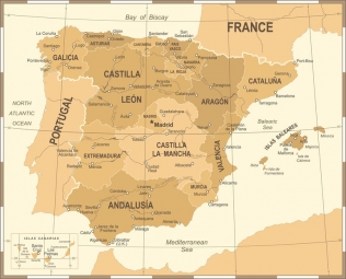  Magnetic map of Spain, vintage, beige