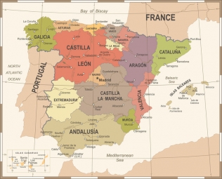  Magnetic map of Spain, vintage, colored