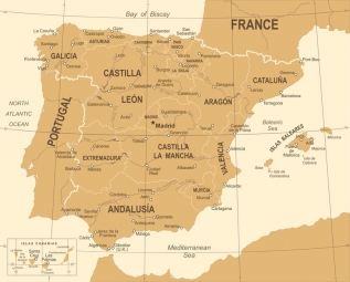  Magnetic map of Spain, vintage, beige