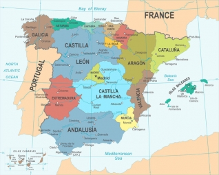  Magnetic map of Spain, illustrated, colored