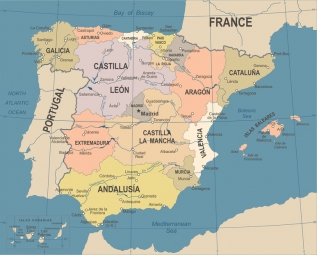  Magnetic map of Spain, vintage, colored