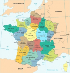  Magnetic map of France, illustrated, colored