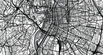  Magnetic map of Lyon, illustrated, black and white
