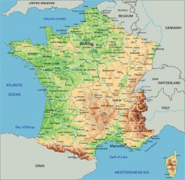  Magnetic map of France, geographic, colored