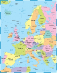  Magnetic map of Europe, political, colored