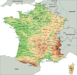  Magnetic map of France, geographic, colored