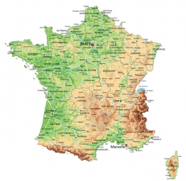 Magnetic map of France, geographic, colored