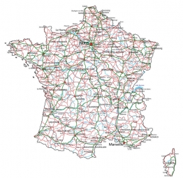  Magnetic map of France, roads, colored