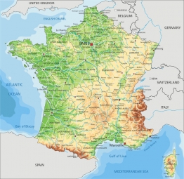  Magnetic map of France, geographic, colored