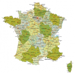  Magnetic map of France, administrative, colored