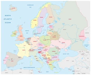  Magnetic map of Europe, political, colored