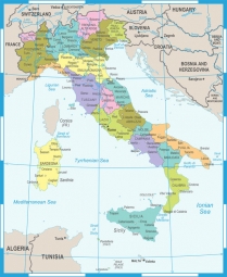  Magnetic map of Italy, illustrated, colored