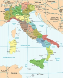 Magnetic map of Italy, illustrated, colored