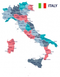  Magnetic map of Italy, illustrated, colored