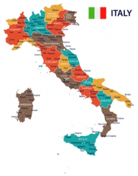  Magnetic map of Italy, illustrated, colored