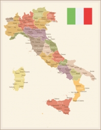 Magnetic map of Italy, illustrated, colored