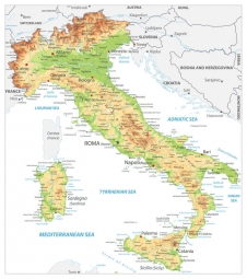  Magnetic map of Italy, geographic, colored