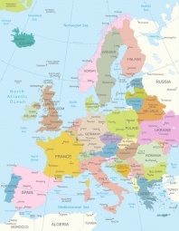  Magnetic map of Europe, political, colored
