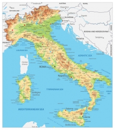  Magnetic map of Italy, geographic, with labels