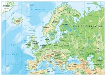  Magnetic map of Europe, geographic, detailed