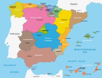  Magnetic map of Spain, administrative, colored