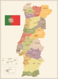  Magnetic map of Portugal, vintage, colored